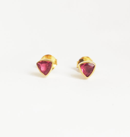 Pink Tourmaline Gold Stud Earrings