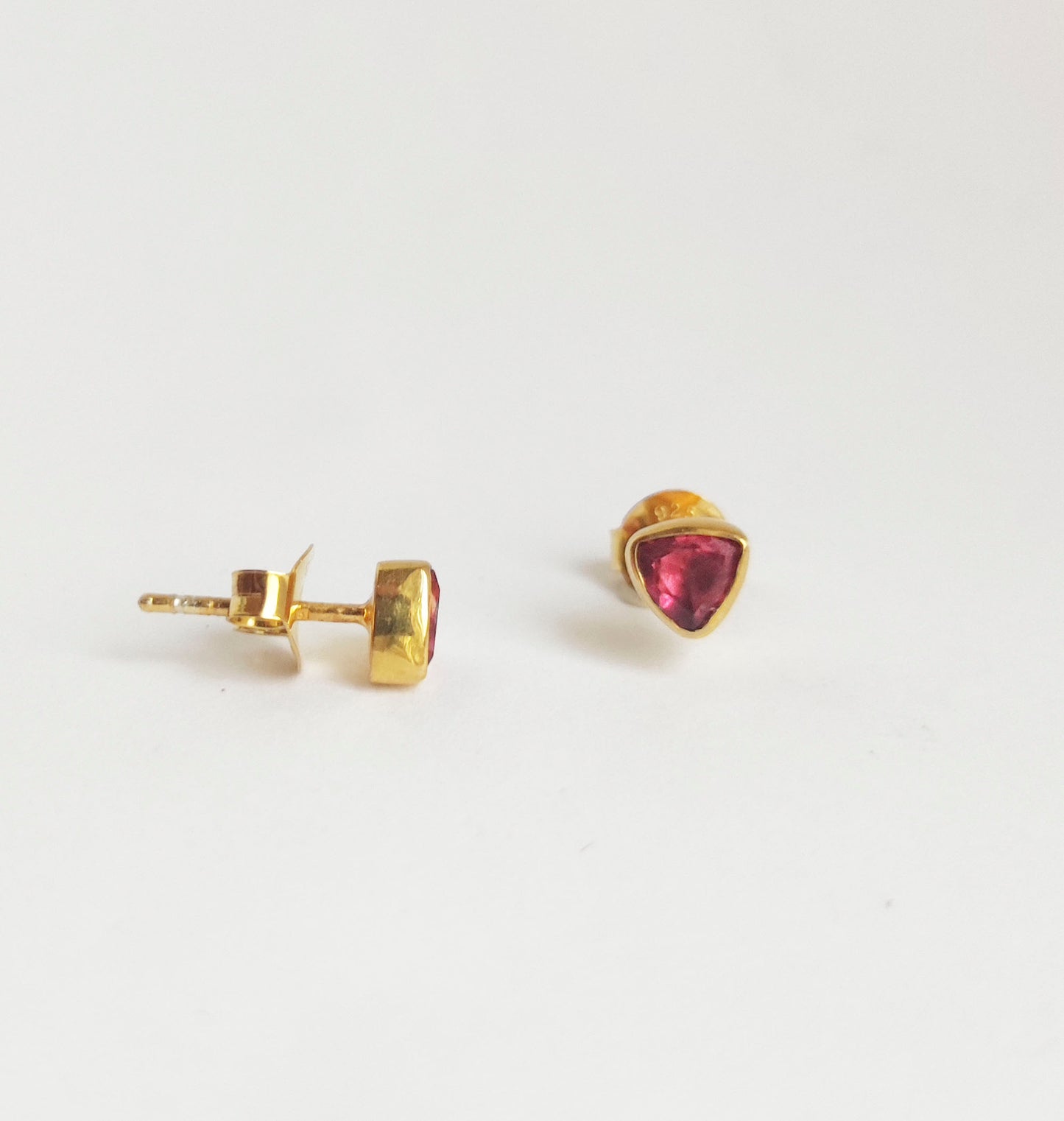 Pink Tourmaline Gold Stud Earrings
