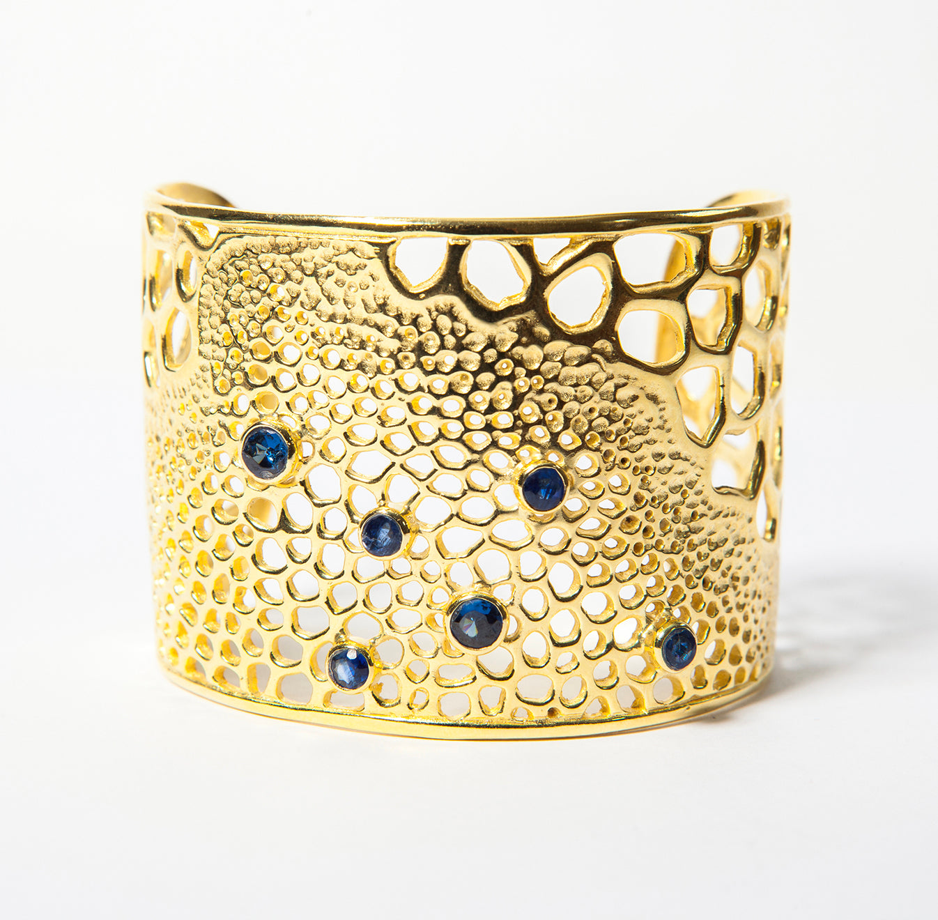 Labyrinth Blue Gemstone Gold Cuff Bracelet