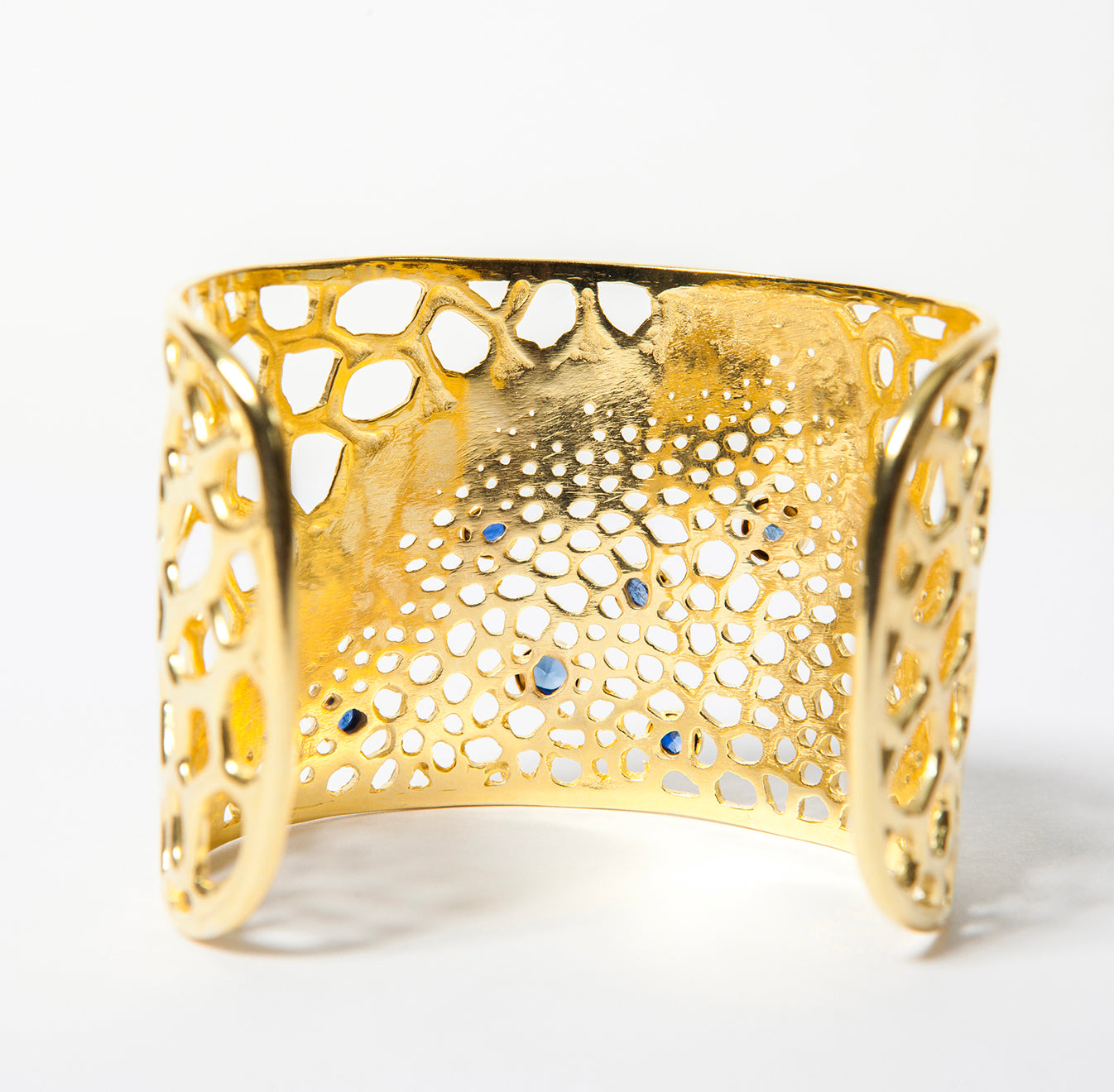 Labyrinth Blue Gemstone Gold Cuff Bracelet