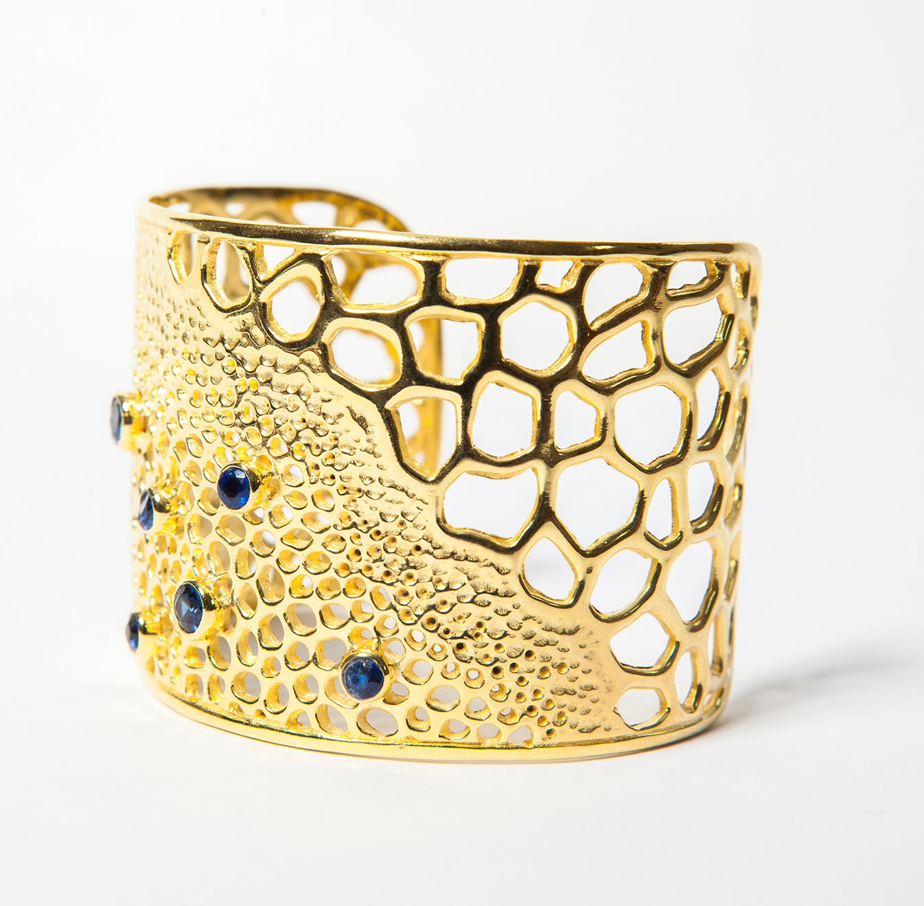 Labyrinth Gold Cuff with Blue Iolite Gems
