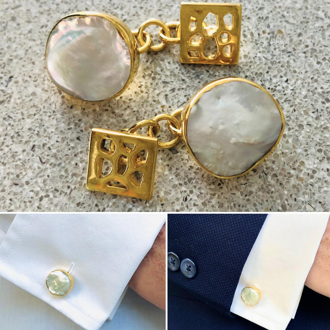 Gold Cufflinks with Baroque Pearls
