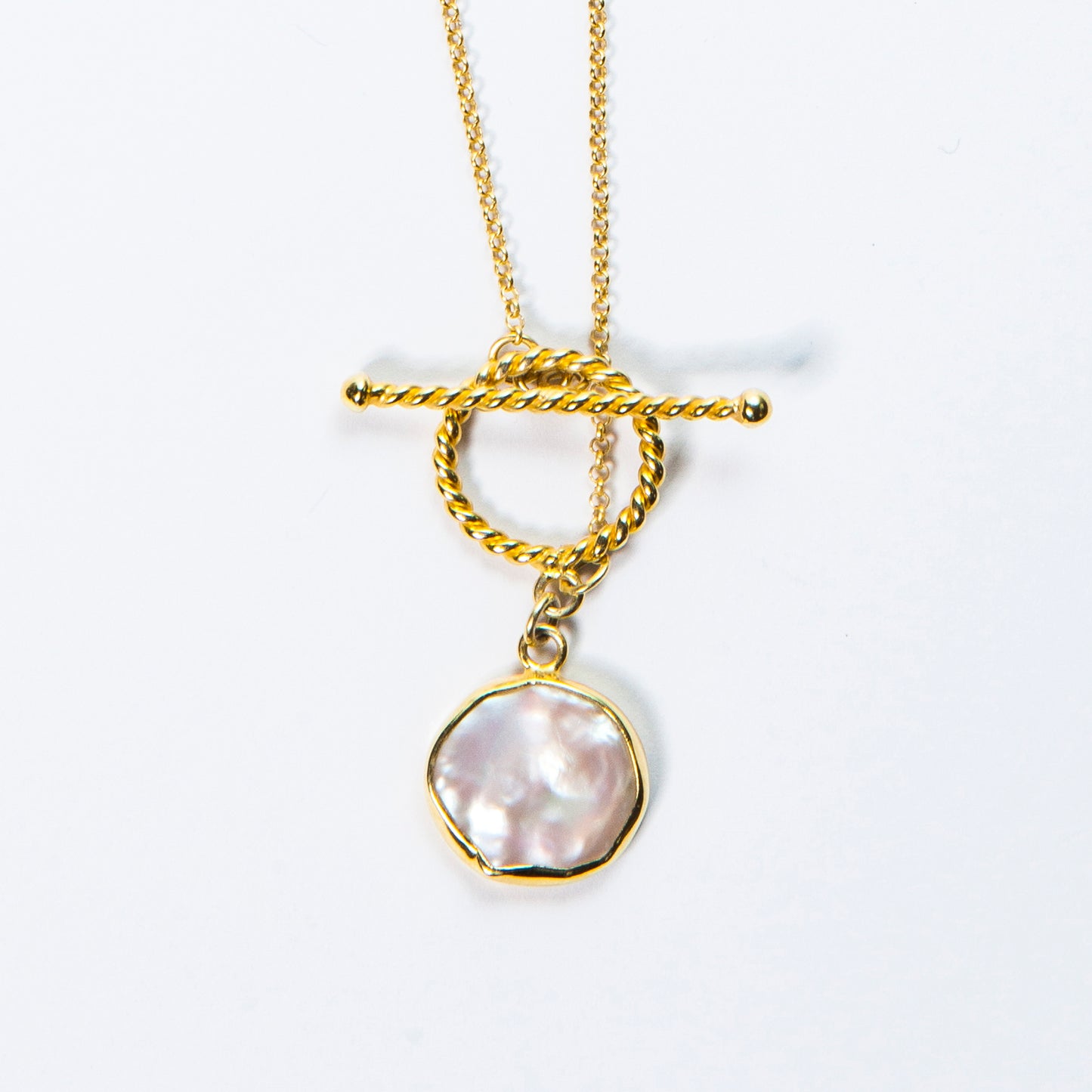 Gold Fob Chain Necklace with Baroque Pearl