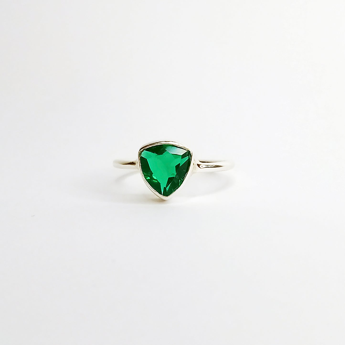 Emerald Green Quartz Silver Triangle Promise Ring