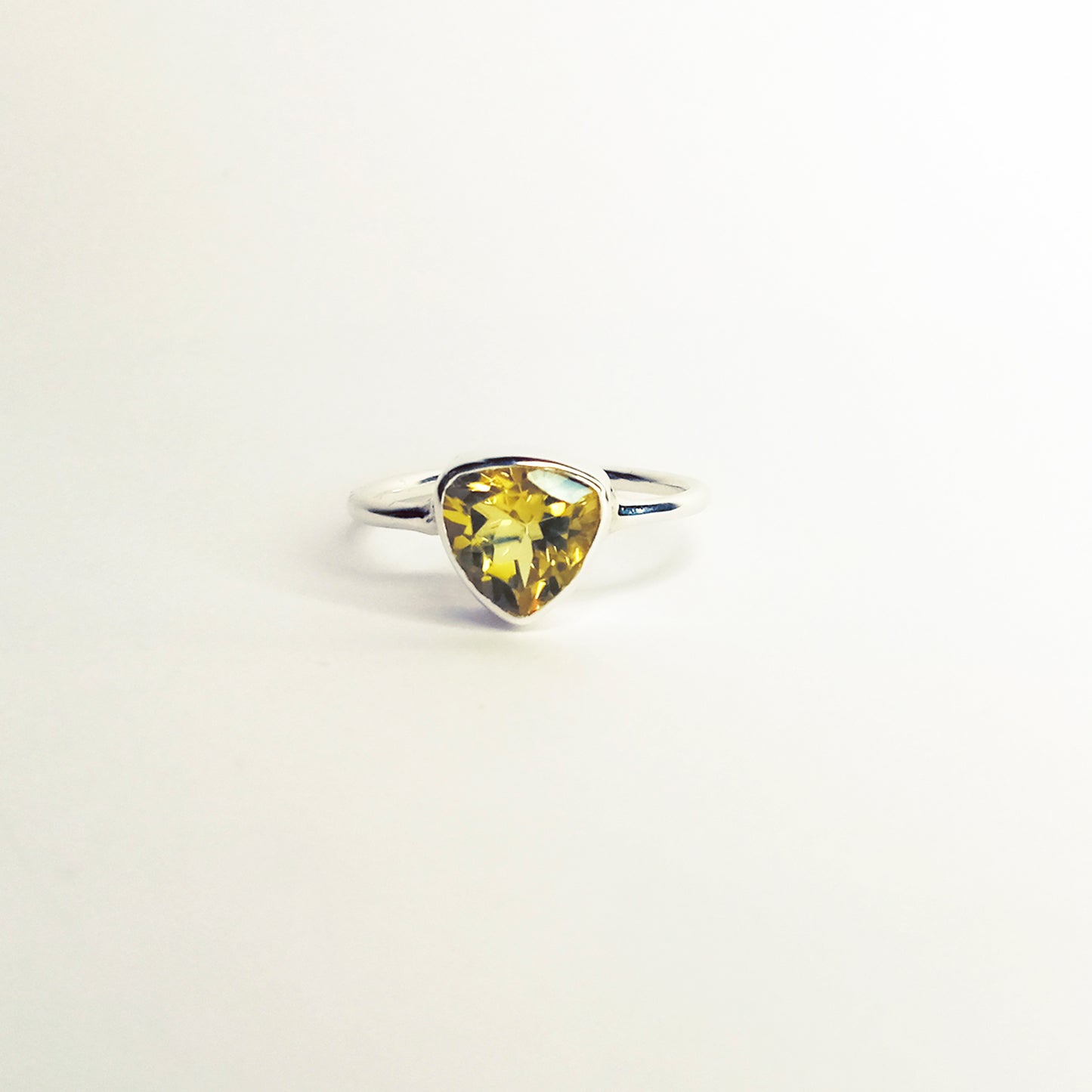 Lemon Quartz Silver Triangle Promise Ring