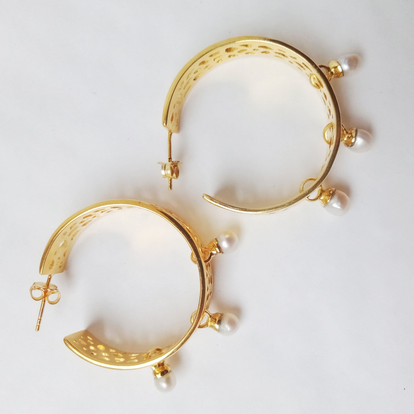 Labyrinth Coral Big Gold Hoops with Keshi Seed Pearls