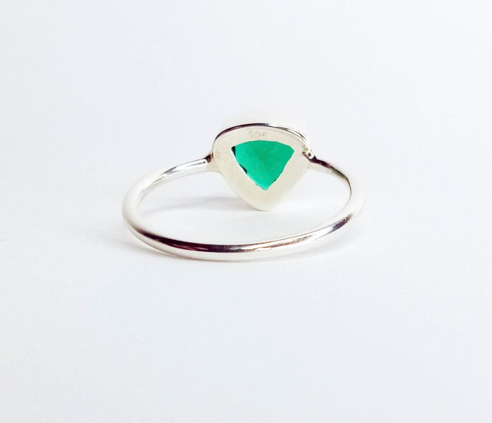 Emerald Green Quartz Silver Triangle Promise Ring