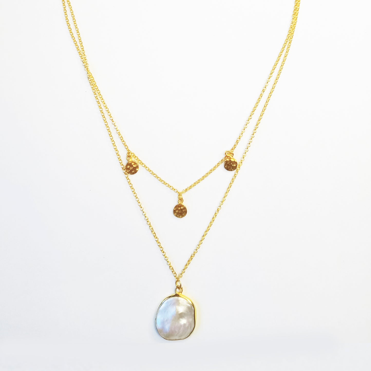 Double Layered Gold Chain Baroque Pearl Necklace