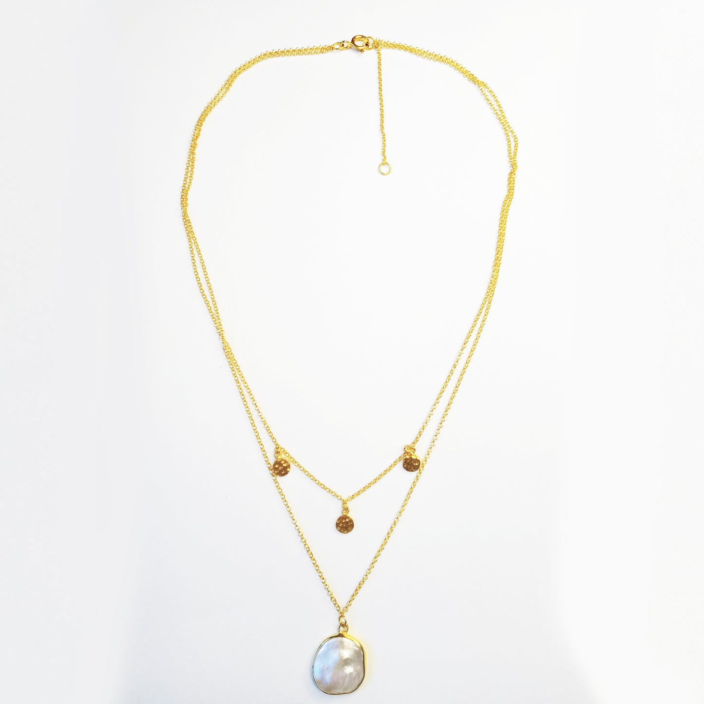 Double Layered Gold Chain Baroque Pearl Necklace