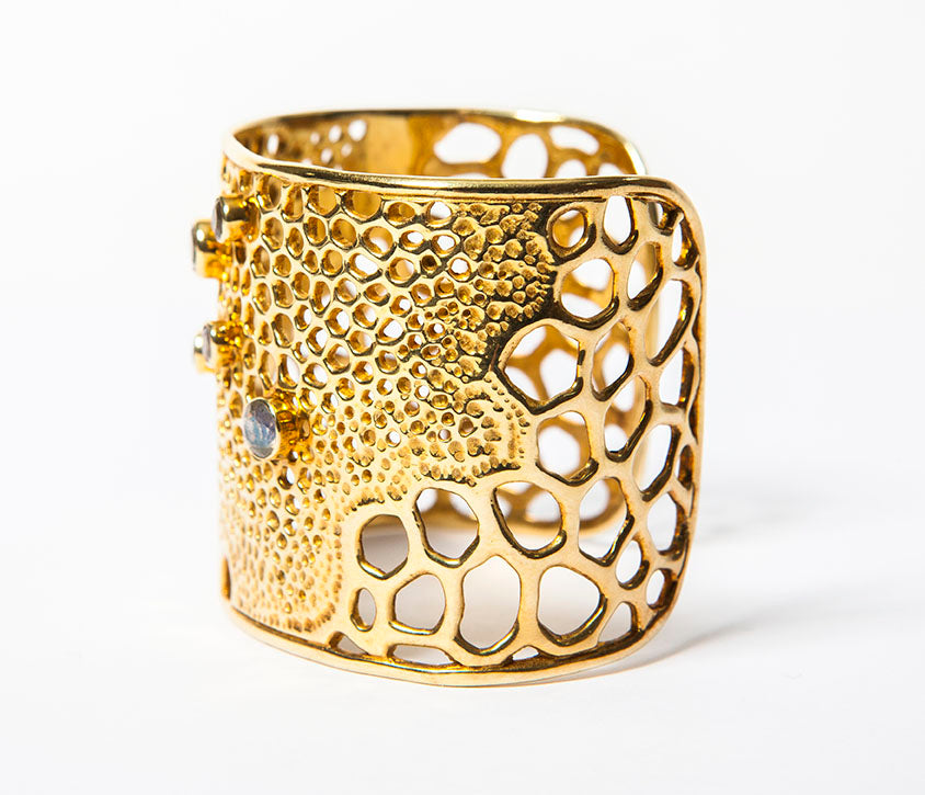 Labyrinth Gold Cuff with Labradorite Gemstones