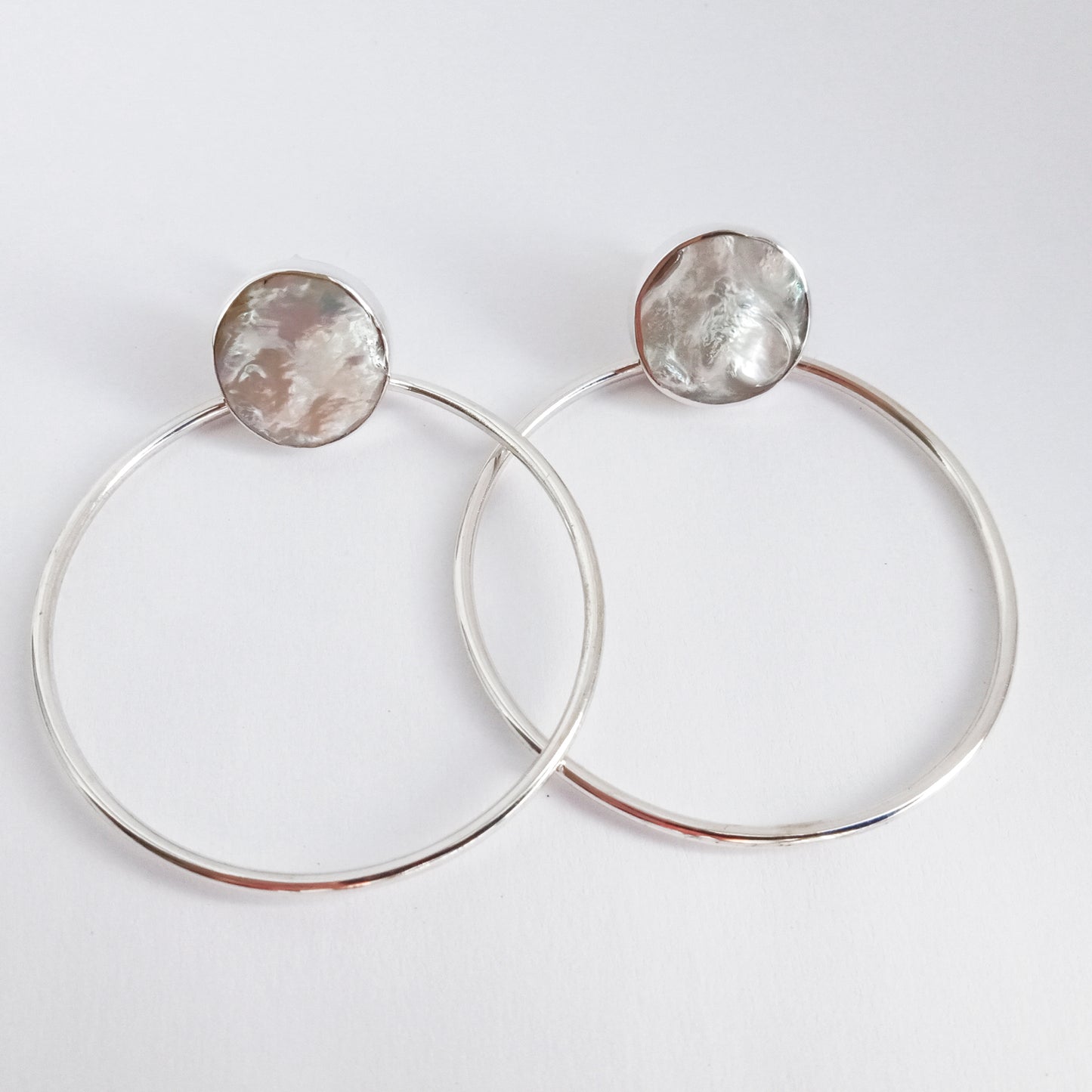 Large Baroque Pearl Tubular Sterling Silver Hoops