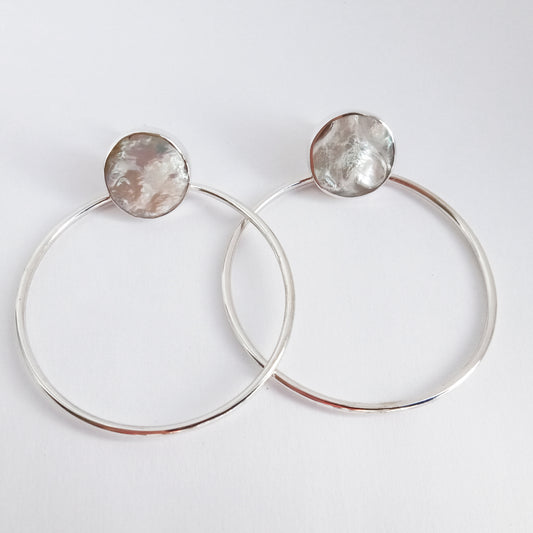 Large Baroque Pearl Tubular Sterling Silver Hoops