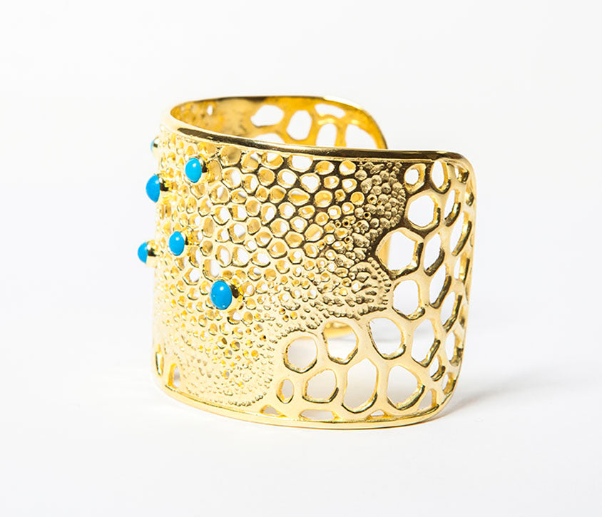 Labyrinth Turquoise Gold Cuff Bracelet