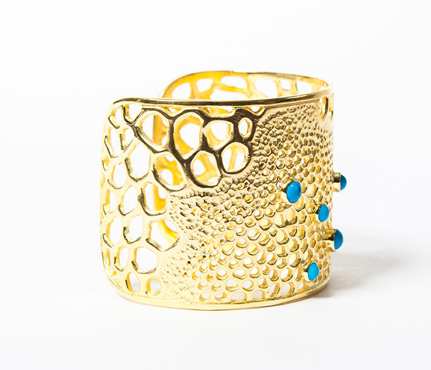 Labyrinth Coral Giant Gold Cuff with Turquoise