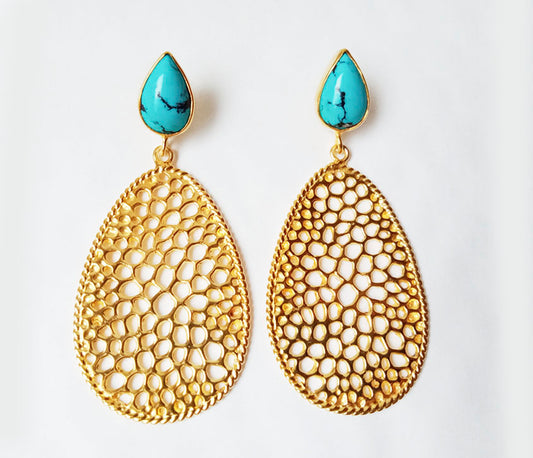 Labyrinth Gold Turquoise Drop Earrings