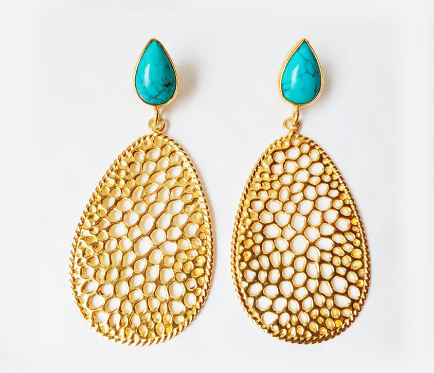 Labyrinth Gold Turquoise Drop Earrings