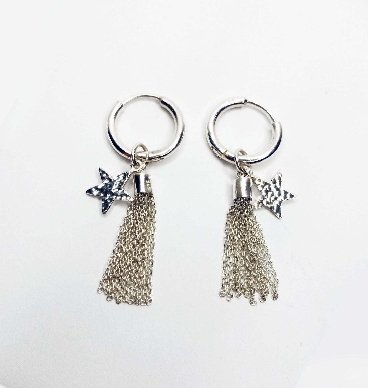 Shooting Star Silver Tassel Hoops