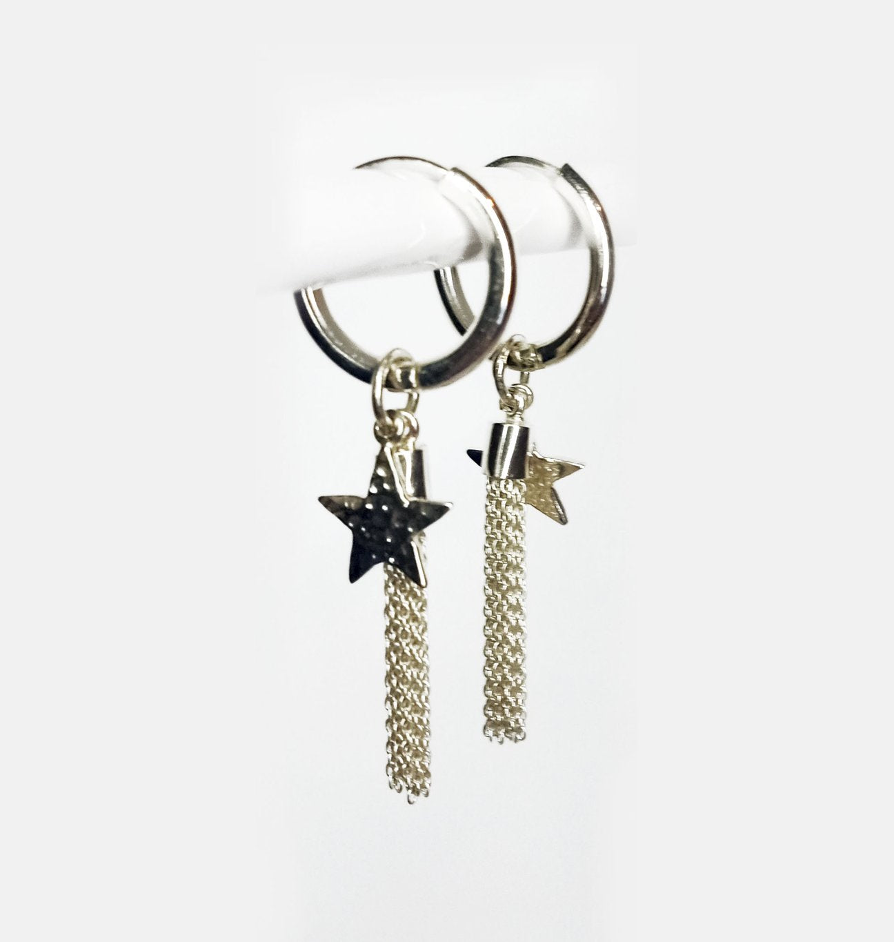 Shooting Star Silver Tassel Hoops