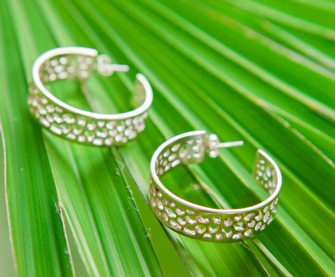 Labyrinth Chunky Coral Sterling Silver Hoops