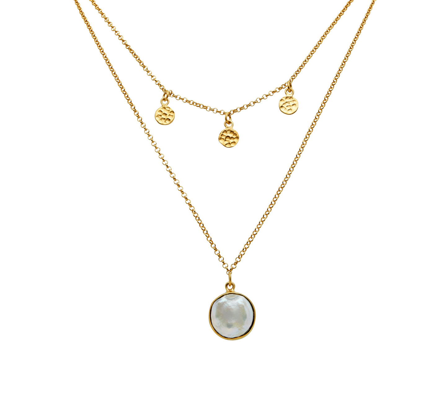 Double Layered Gold Chain Baroque Pearl Necklace