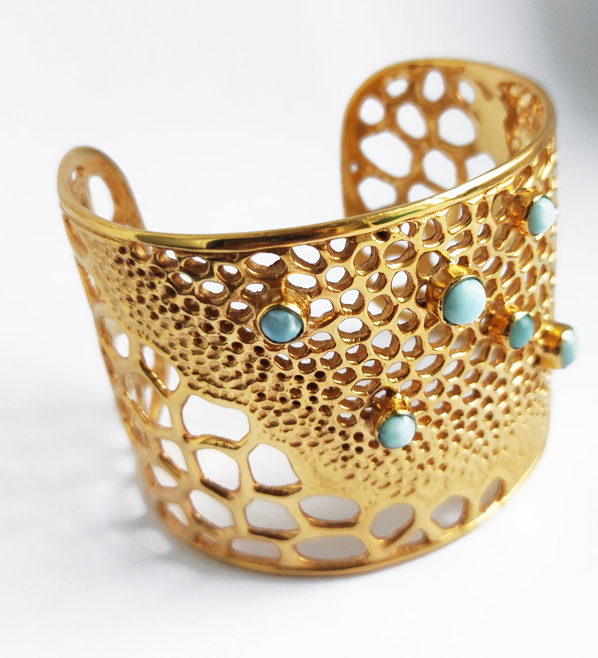 Labyrinth Larimar Gold Cuff Bracelet