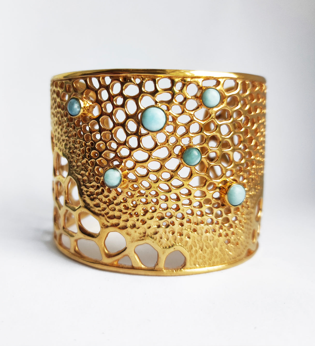 Labyrinth Larimar Gold Cuff Bracelet