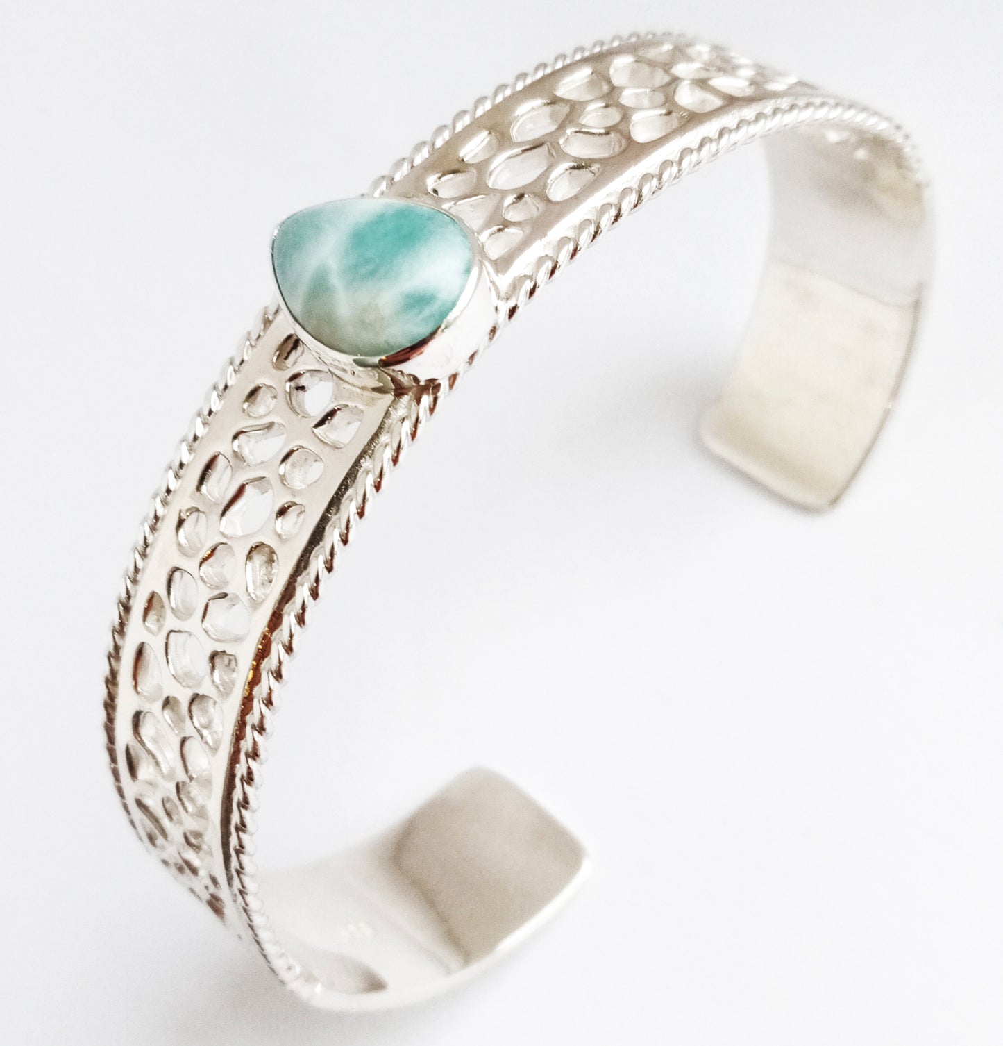 Larimar Sterling Silver Labyrinth Thin Cuff Bangle Bracelet