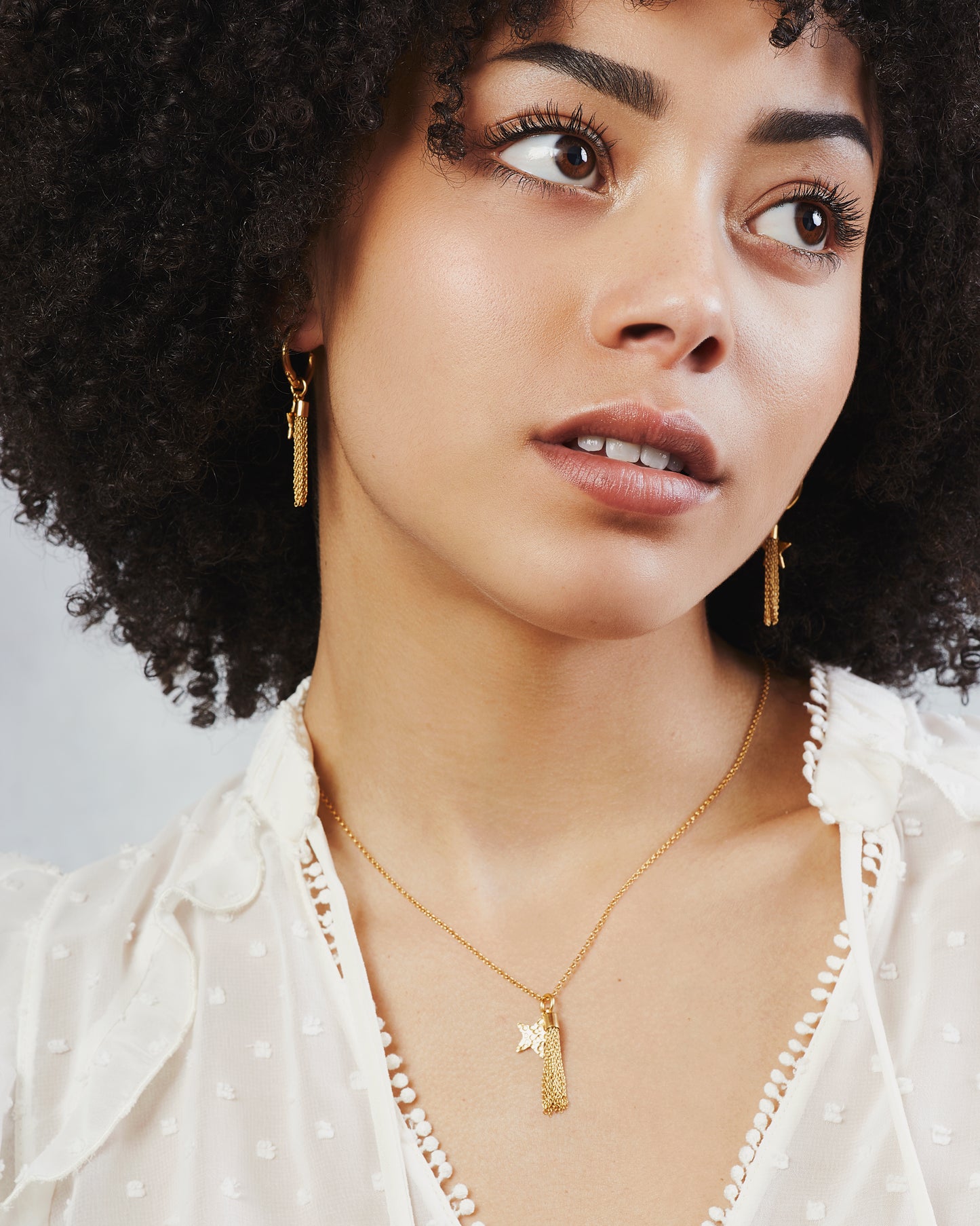 Shooting Star Tassle Necklace in Gold