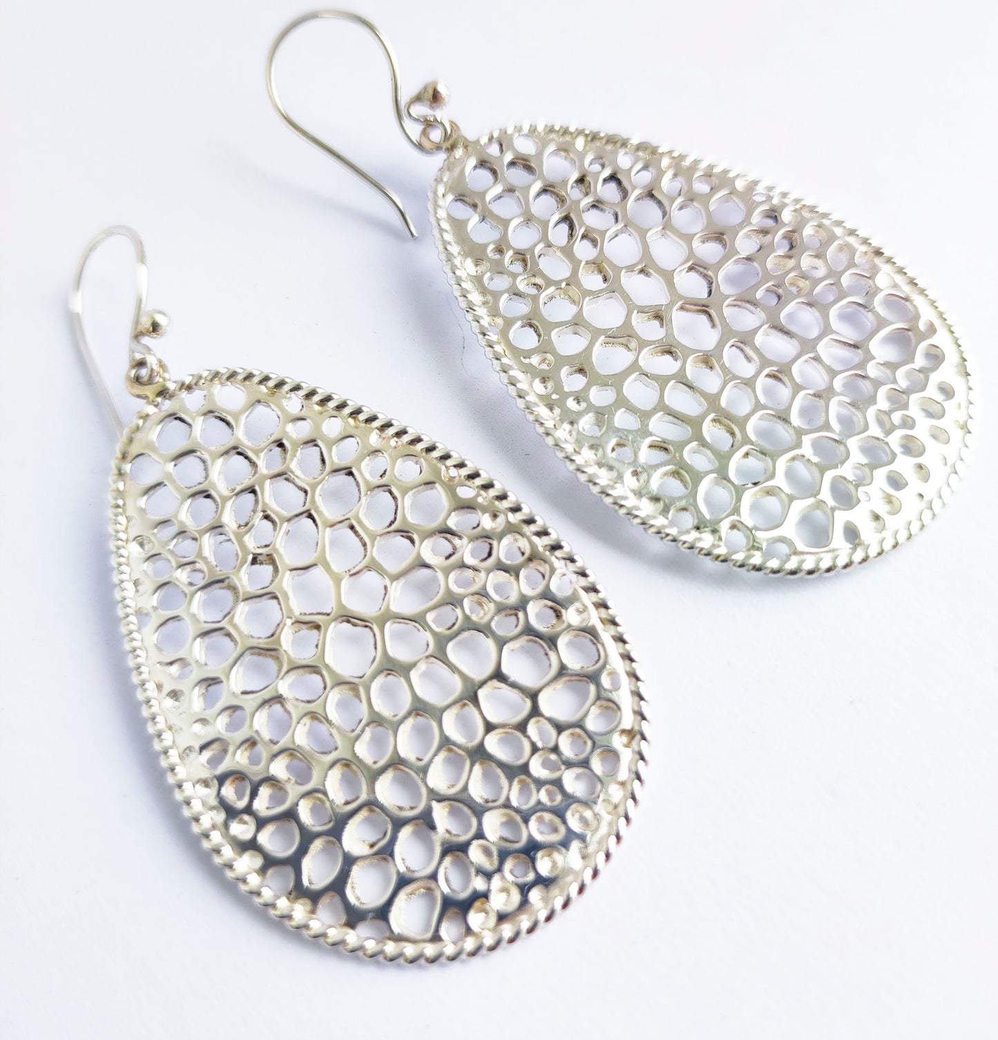 Labyrinth Teardrop Silver Hook Earrings