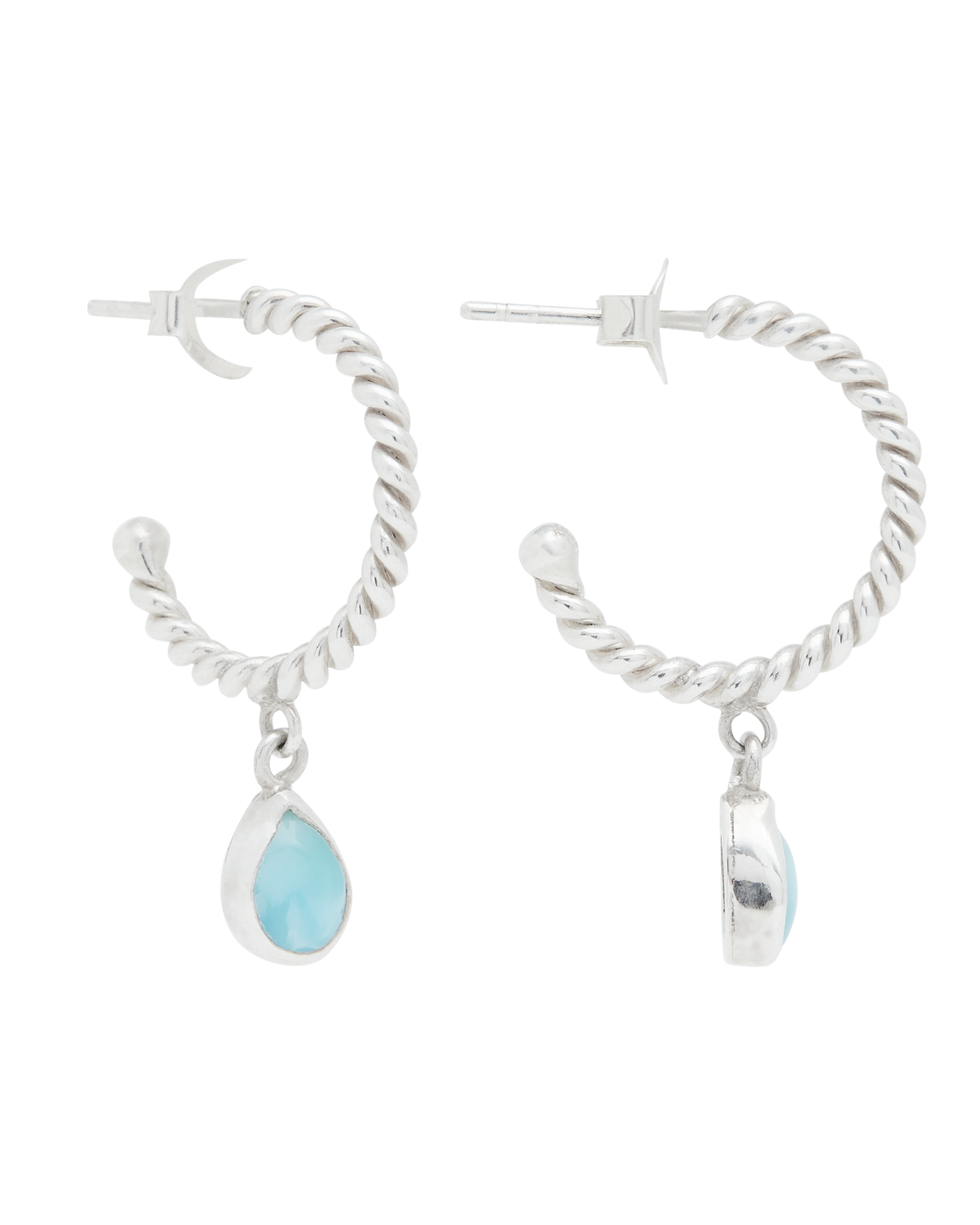 Larimar Twisted Silver Rope Hoops