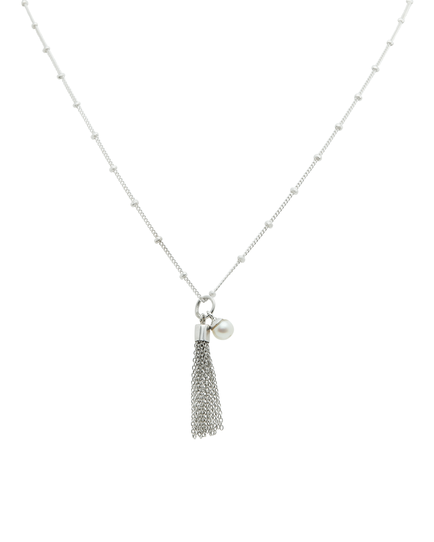 Silver Tassel Necklace with Small Pearl