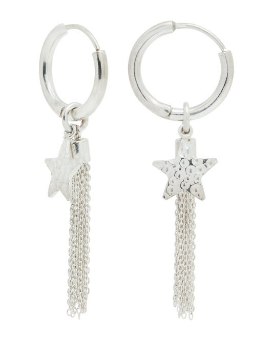 Shooting Star Silver Tassel Hoops