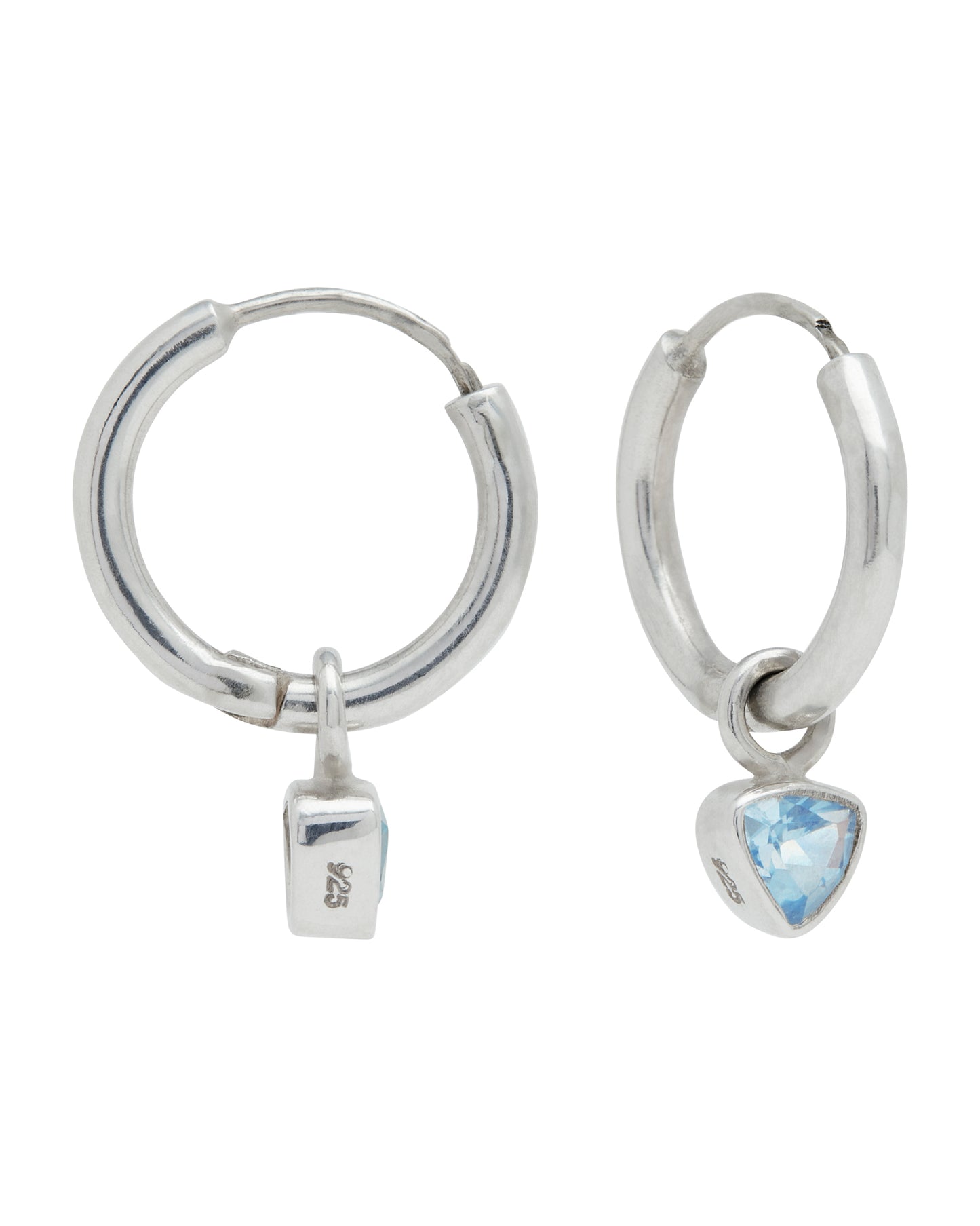 Triangle Sky Blue Topaz Silver Hoops