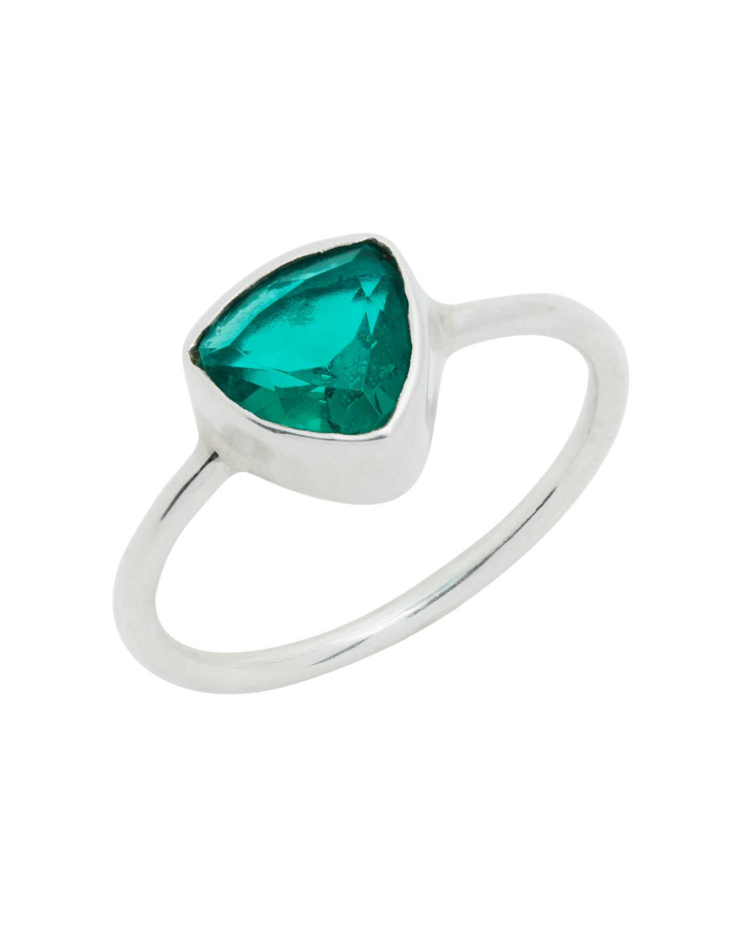 Emerald Green Quartz Silver Triangle Promise Ring