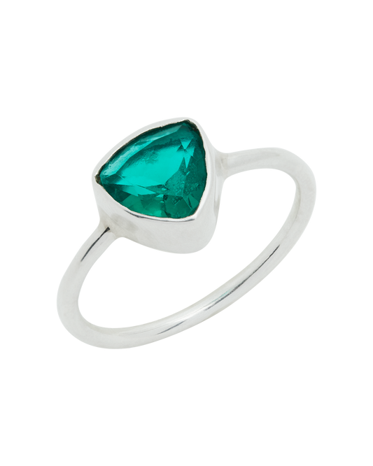 Emerald Green Quartz Silver Triangle Promise Ring