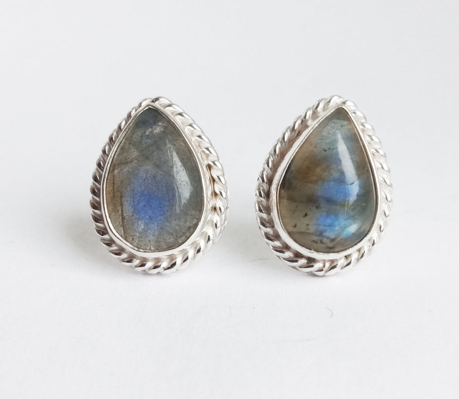 Labradorite Teardrop Sterling Silver Twister Studs