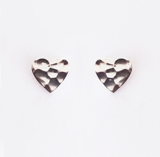 Hammered Sterling Heart Studs