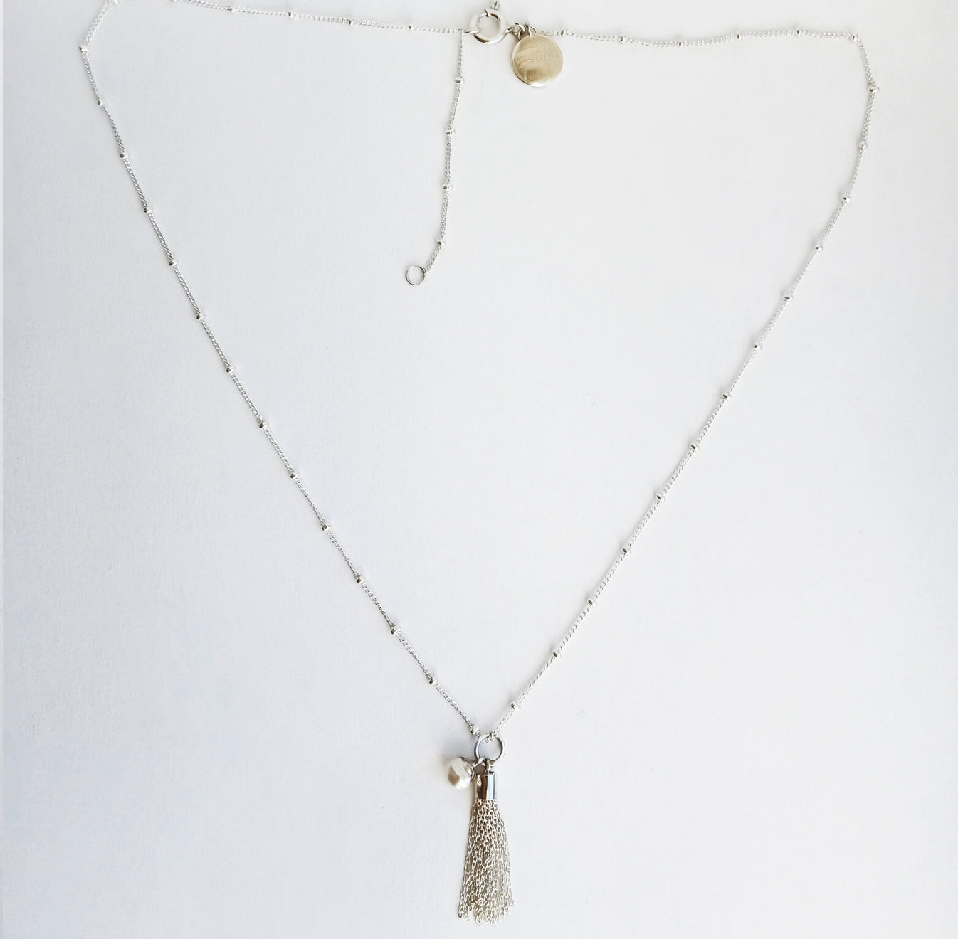 Silver Tassel Necklace with Small Pearl