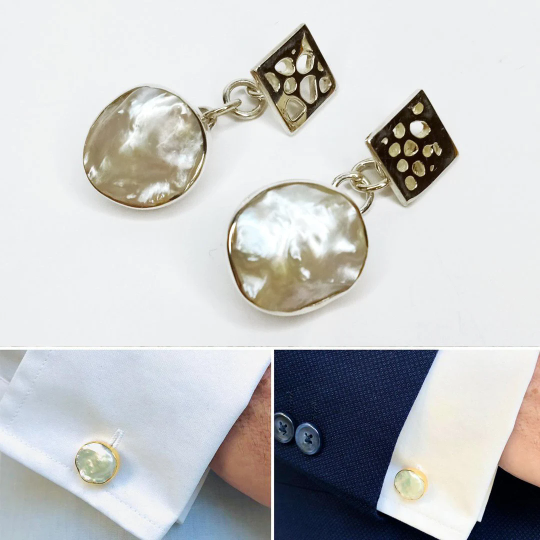 Sterling Silver Cufflinks with Baroque Pearls