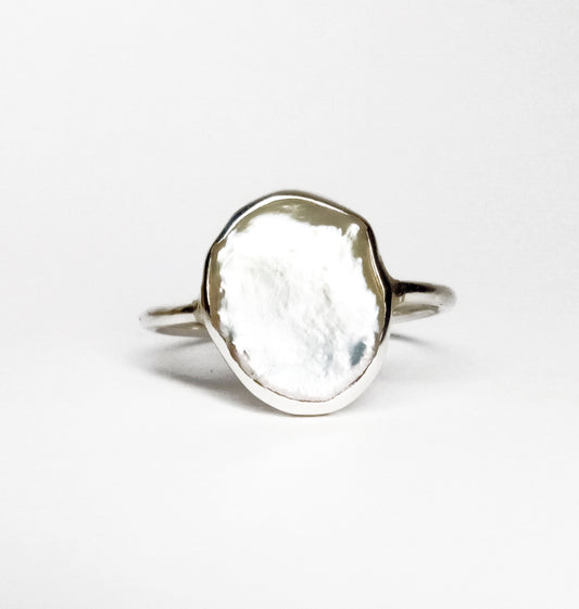 Fine Minimalist Pearl Sterling Silver Ring