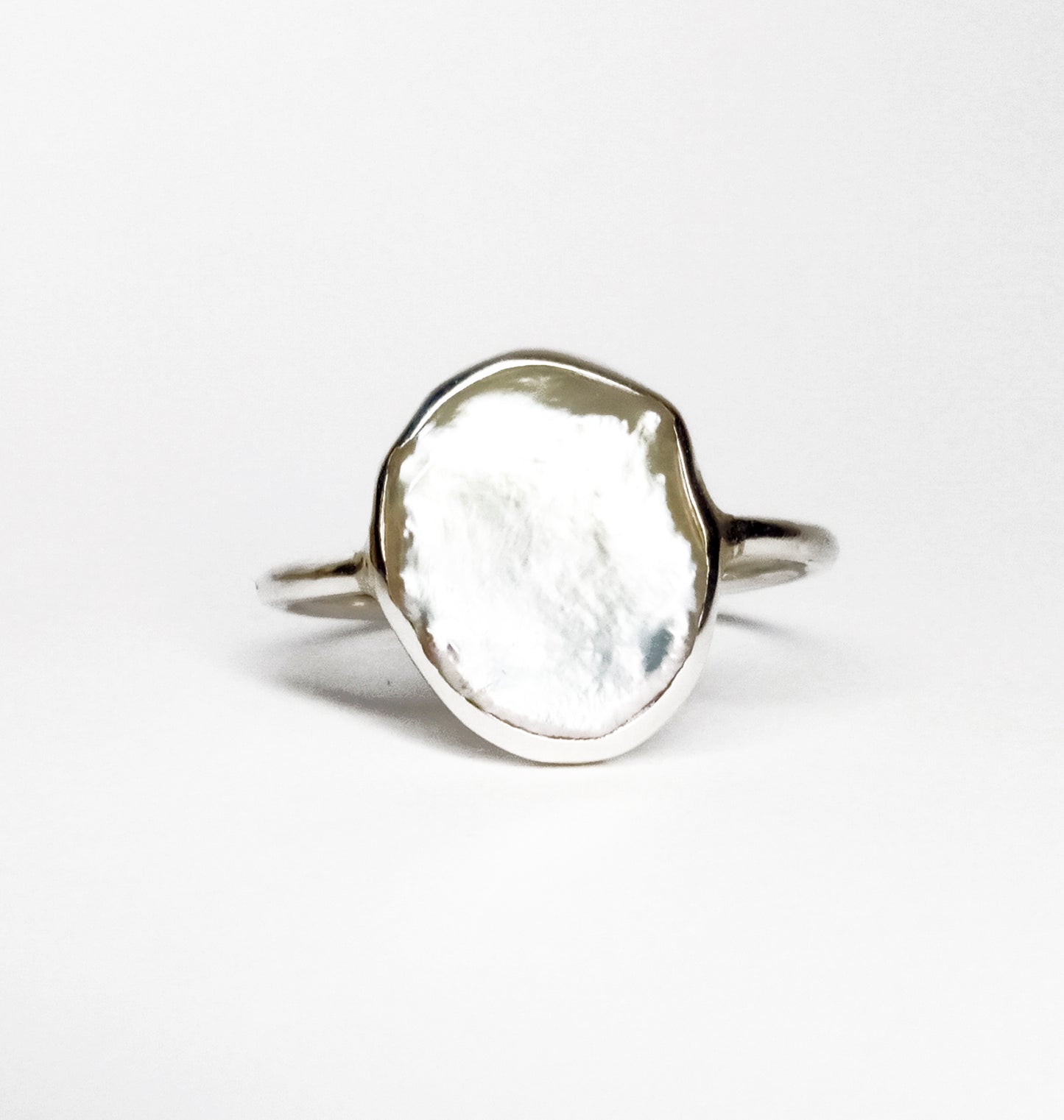 Fine Minimalist Sterling Silver Pearl Ring