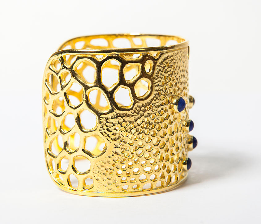 Labyrinth Lapis Lazuli Gold Cuff Bracelet