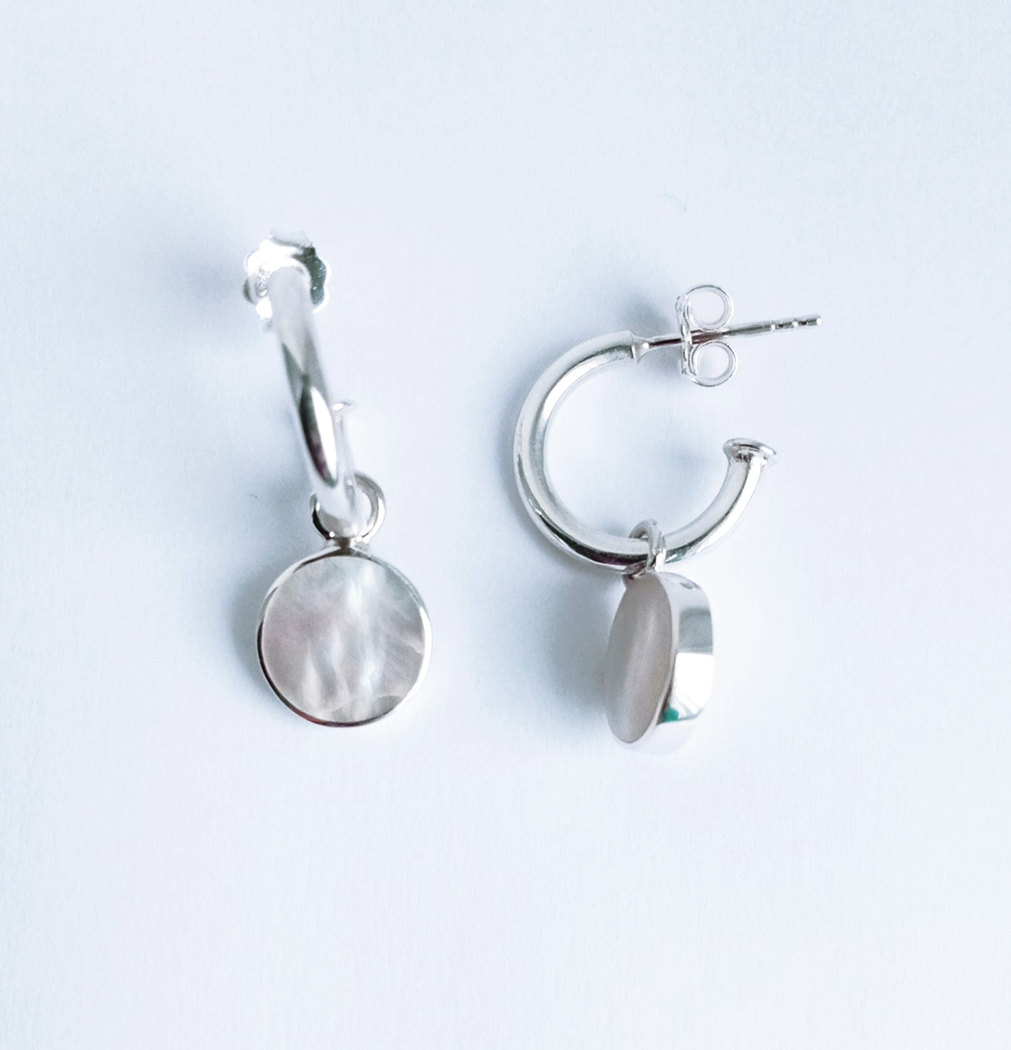 Mother of Pearl Dangle Disk Hoops with Studs