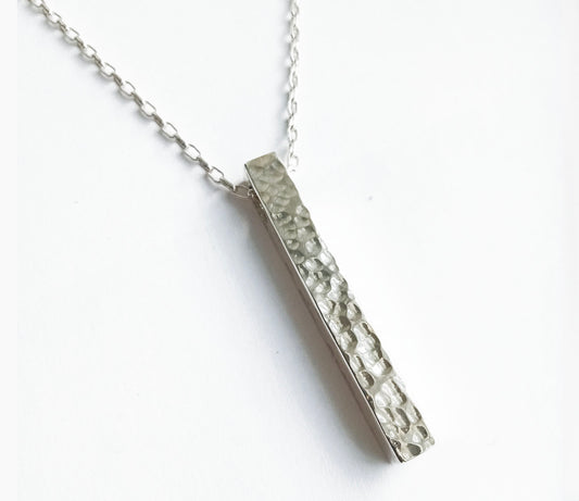 Gender Neutral Hammered Sterling Silver Bar Pendant