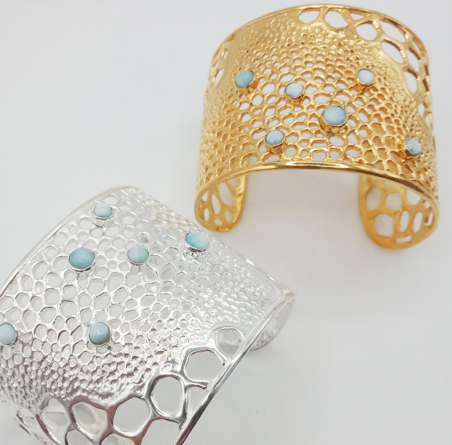 Labyrinth Larimar Gold Cuff Bracelet
