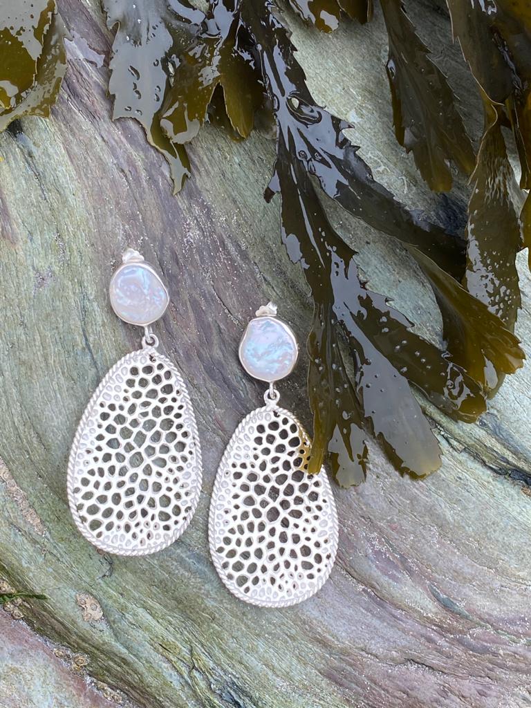 Labyrinth Baroque Pearl Silver Teardrop Earrings