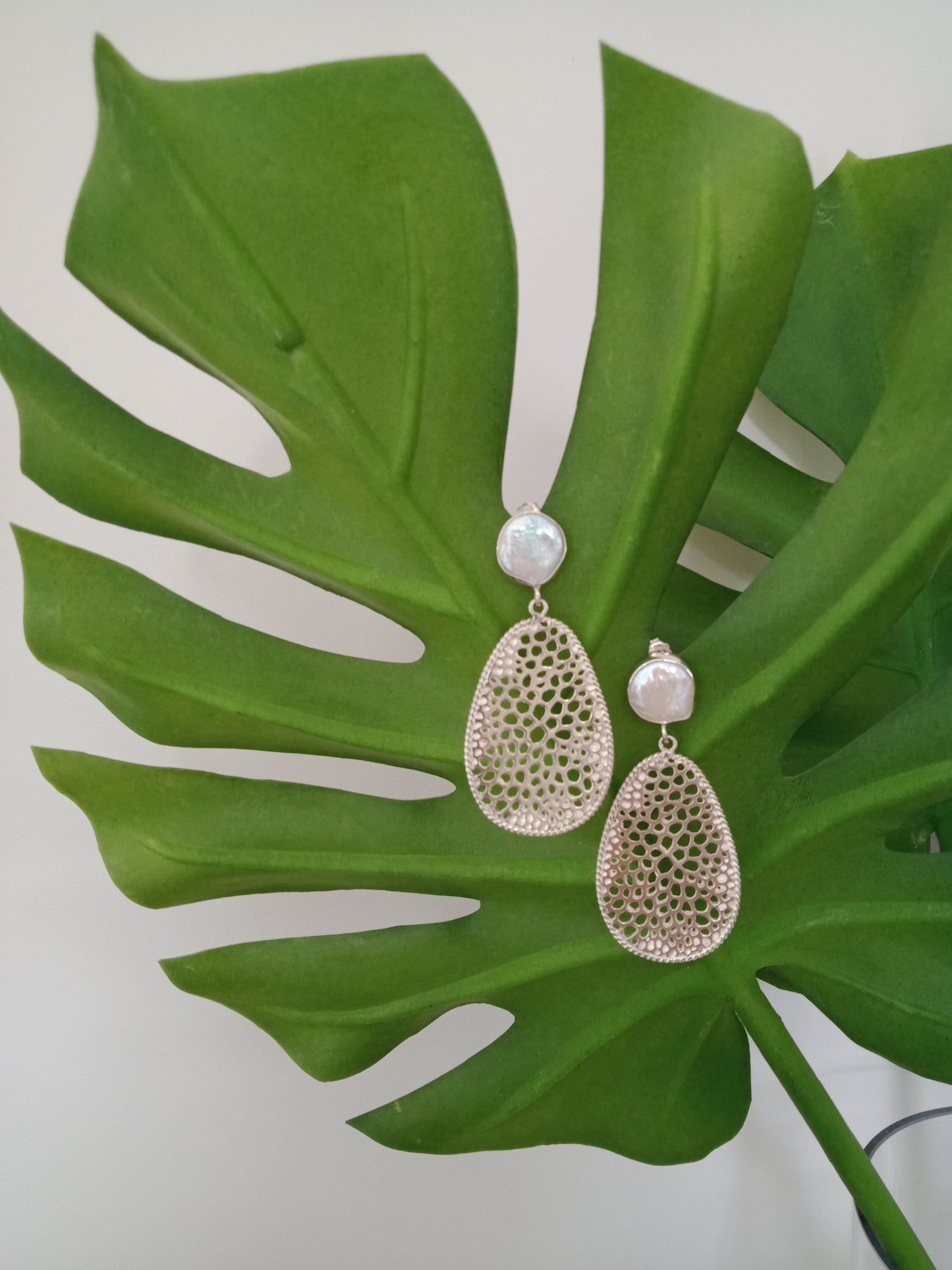 Labyrinth Baroque Pearl Silver Teardrop Earrings