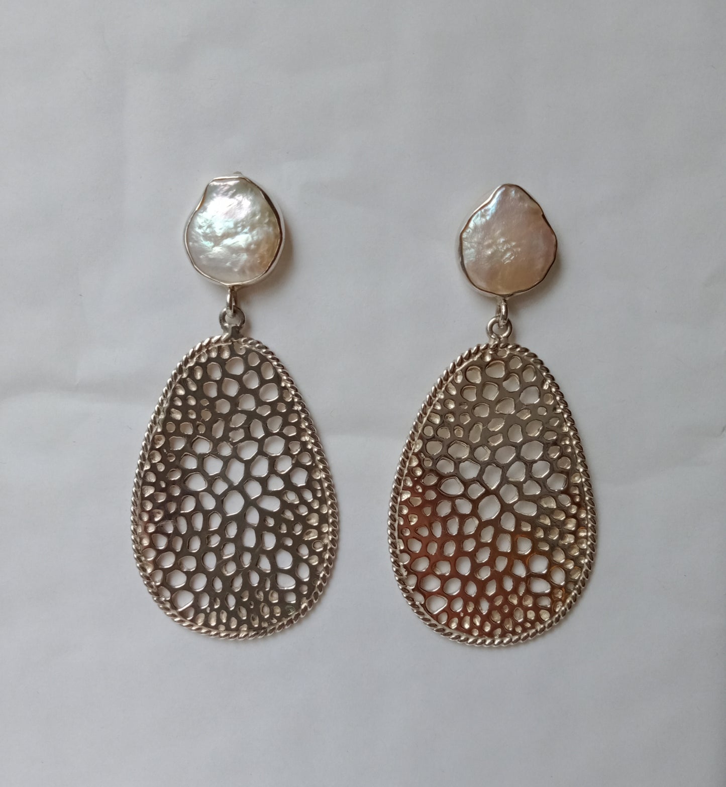 Labyrinth Baroque Pearl Silver Teardrop Earrings