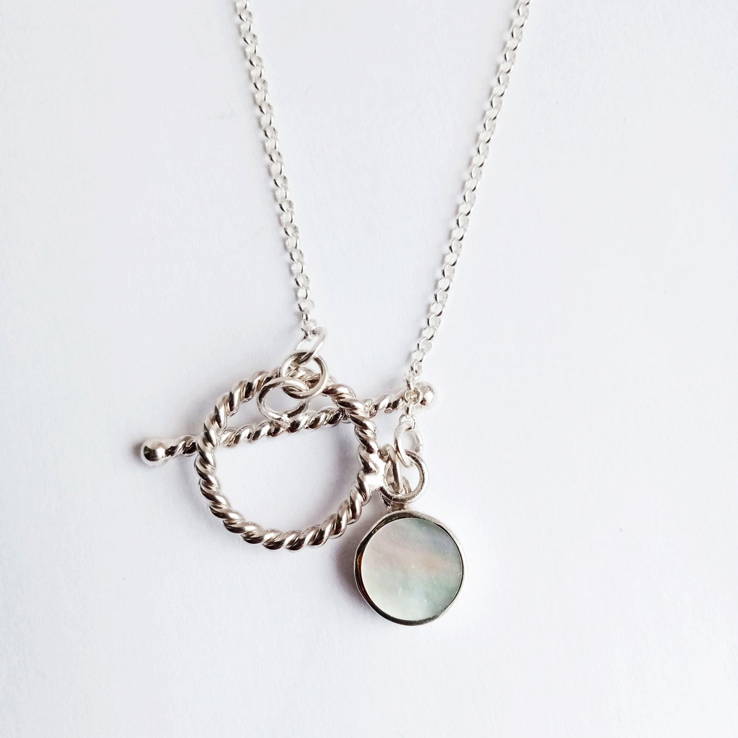 Mini Mother of Pearl Silver 925 Fob Necklace