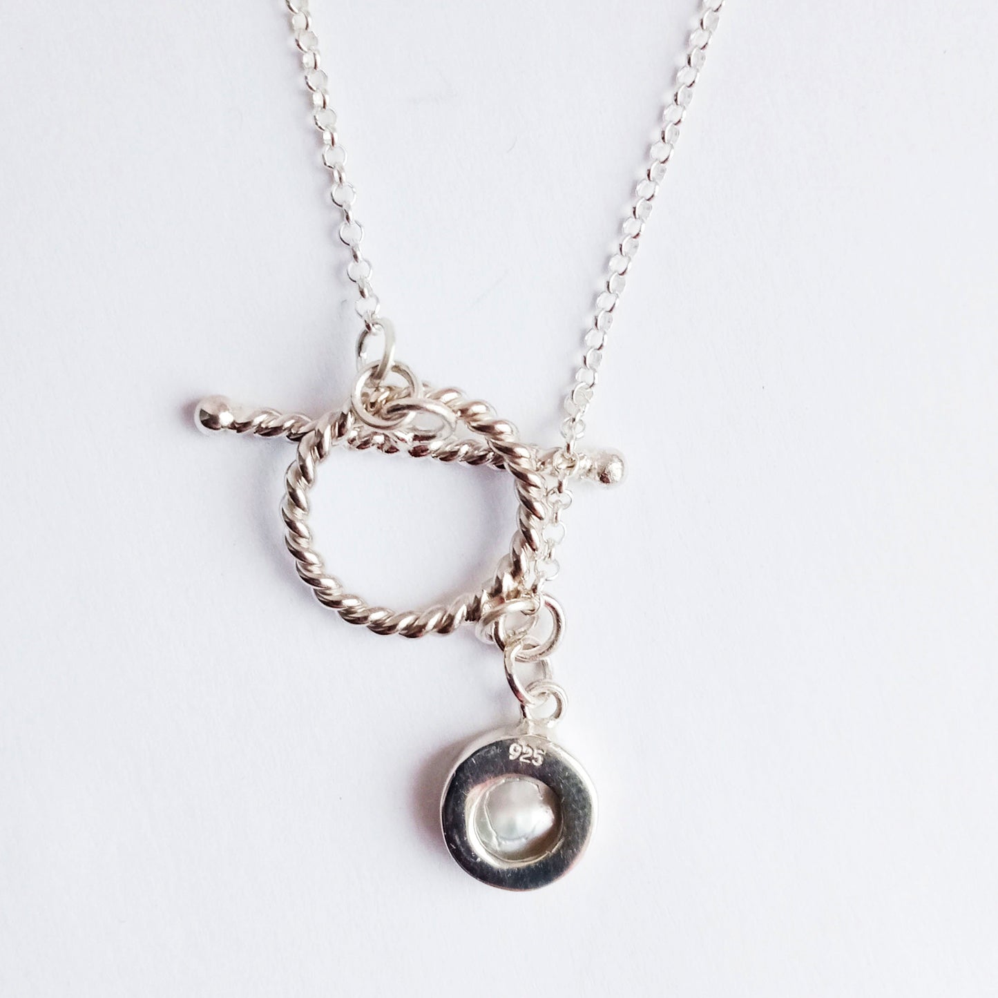 Mini Mother of Pearl Silver 925 Fob Necklace